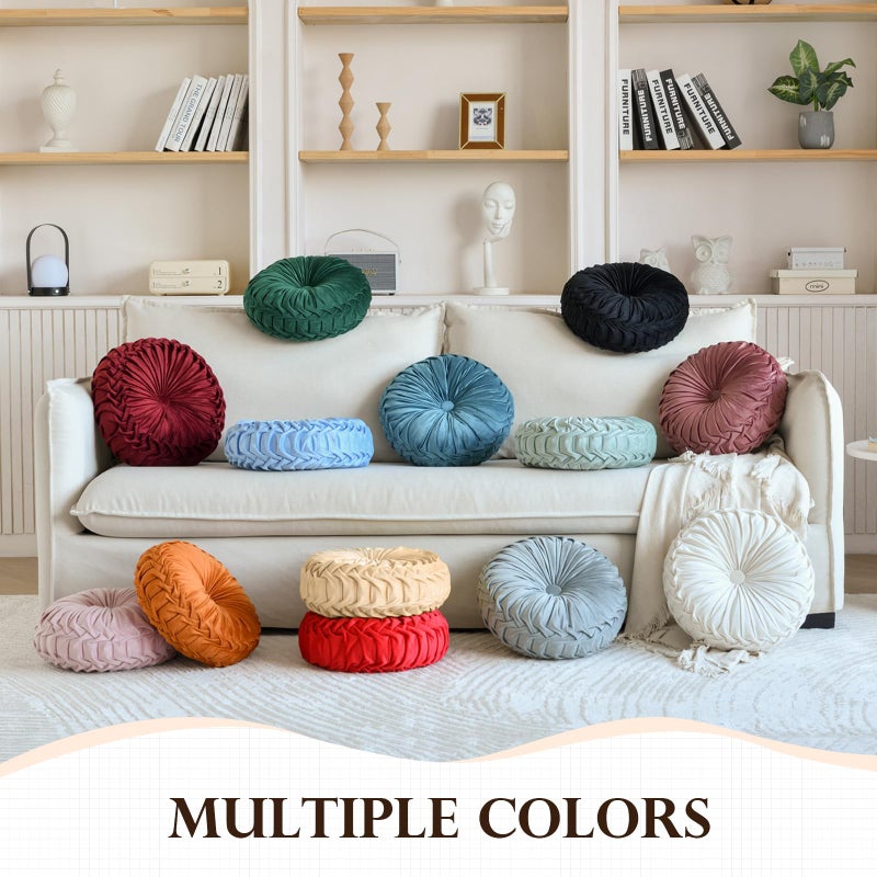 Teieas Round Throw Pillow Velvet Home Decoration Pleated Round Pillow Cushion for Couch Chair Bed Car Orange - Image 3